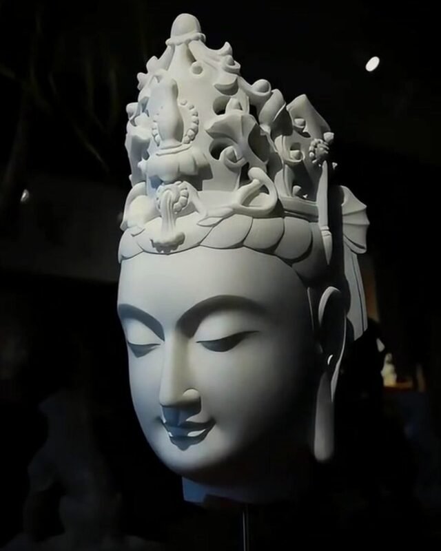 Hand-Carved White Stone Buddha Head
